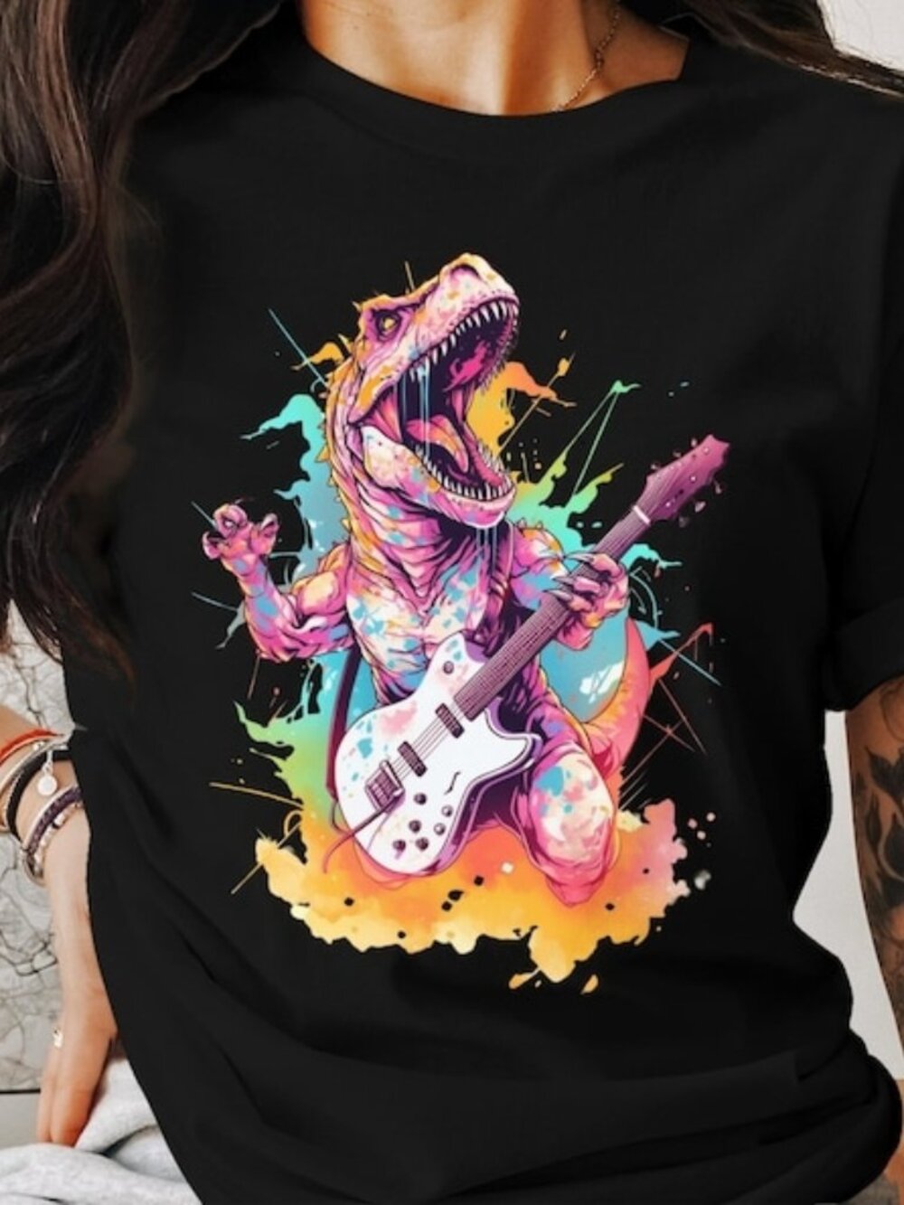 Vintage T-Rex Guitar Shirt, Funny Dinosaur Retro Graphic Tee